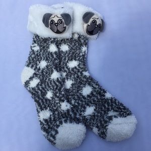 Silly Pug Head Fuzzy Slipper Socks